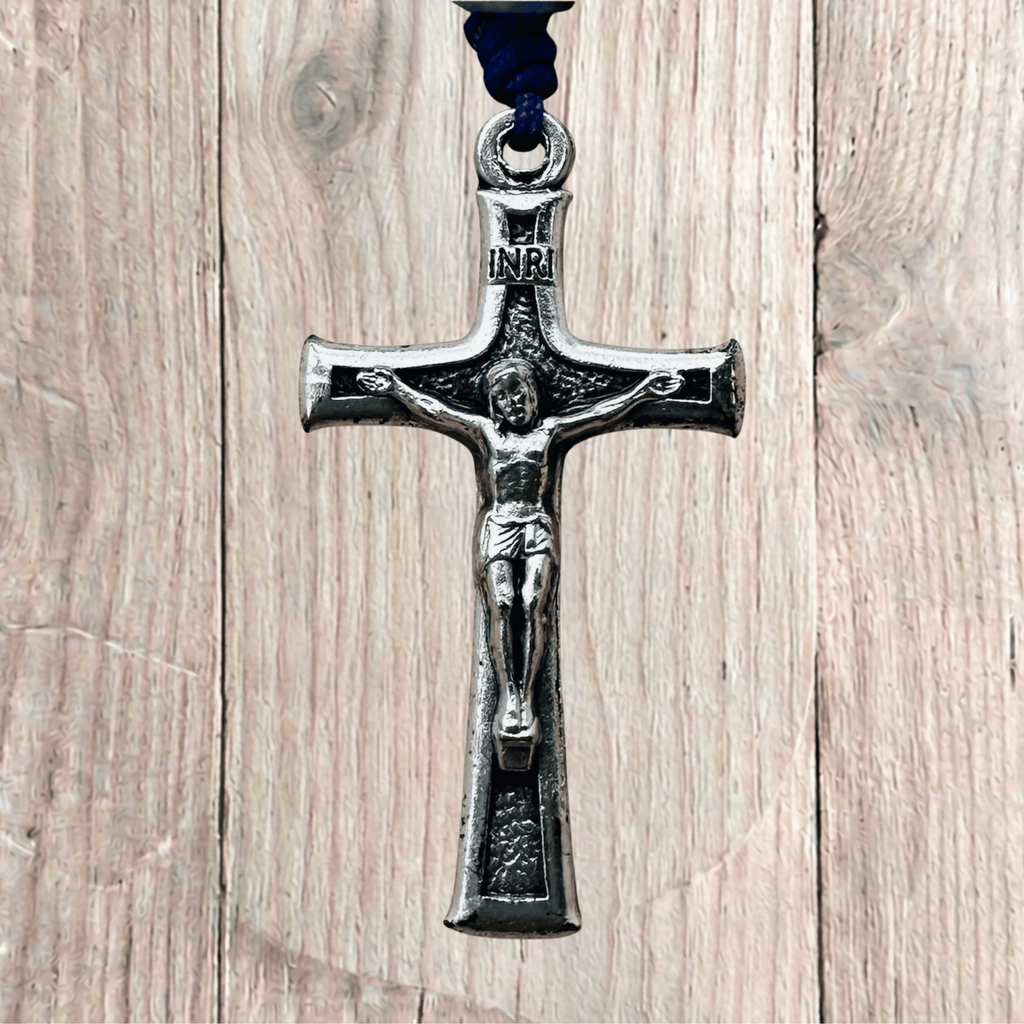 Handmade Blue Faceted Crystal Rosary • Silver Crucifix & Miraculous Medal